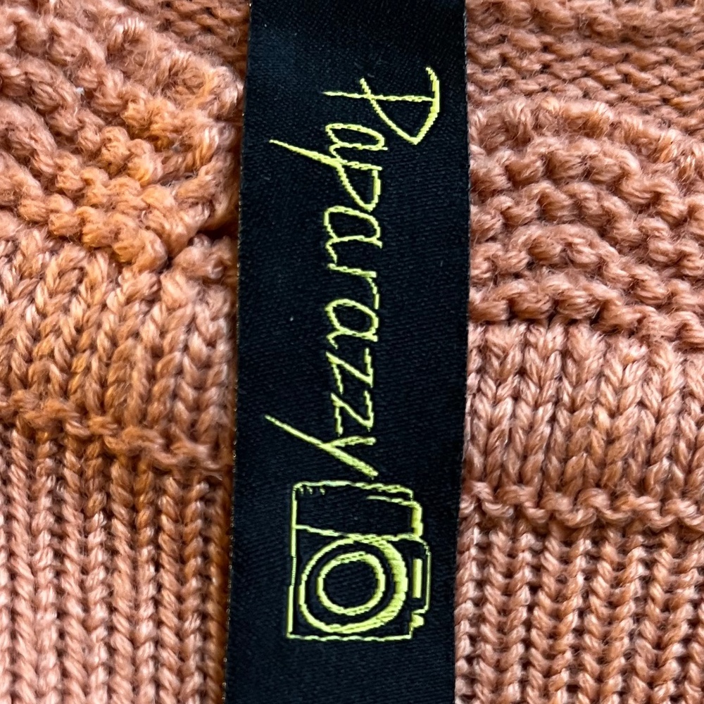 Paparazzy Cinnamon Brown Mock-Neck Sweater Crochet Arms Size M (est) - Picture 5 of 7